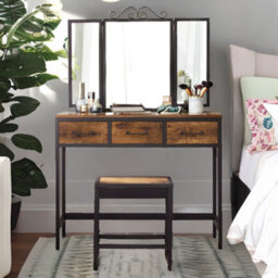 Rafaelo Mobilia Industrial Rustic Brown Dressing Table With Mirror And Stool - thumbnail 2
