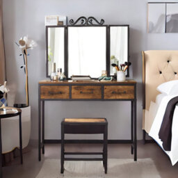 Rafaelo Mobilia Industrial Rustic Brown Dressing Table With Mirror And Stool - thumbnail 4