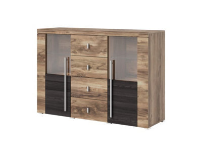 Arte Chic Roger 26 Display Sideboard Cabinet 1320mm In Oak Satin & Touchwood - Modern Elegance H920mm D390mm - image 1