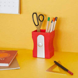 Balvi Red Pencil Sharpener Shaped Home Office, School Desk Organiser Plastic Pen Pot Holder - thumbnail 3