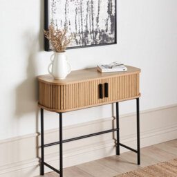 Wyld And Coco Novahome Console Table Light Brown With Black Metal Legs, 80X30 Cm - thumbnail 2
