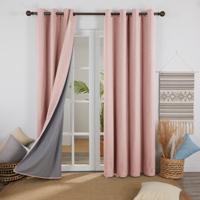 Deconovo Faux Linen Full Blackout Curtains Thermal Insulated Eyelet With Coating Back Layer 46X54 Inch Coral Pink 1 Pair - image 1