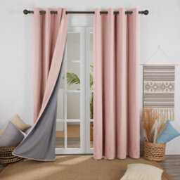 Deconovo Faux Linen Full Blackout Curtains Thermal Insulated Eyelet With Coating Back Layer 46X54 Inch Coral Pink 1 Pair - thumbnail 1