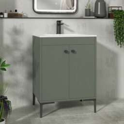 Royal Bathrooms Verona 600mm Matt Green Floor Standing Vanity Unit 2 Door With Carrara White Basin & Matt Black Knob - thumbnail 1