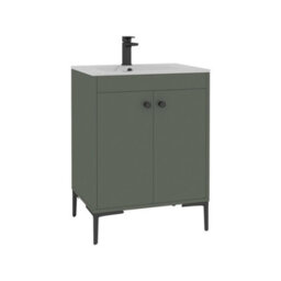 Royal Bathrooms Verona 600mm Matt Green Floor Standing Vanity Unit 2 Door With Carrara White Basin & Matt Black Knob - thumbnail 6