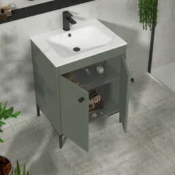 Royal Bathrooms Verona 600mm Matt Green Floor Standing Vanity Unit 2 Door With Carrara White Basin & Matt Black Knob - thumbnail 5