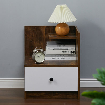 Living And Home Retro Wooden 1 Drawer Bedside Table Nightstand W 450 X D 450 X H 550 mm - image 1