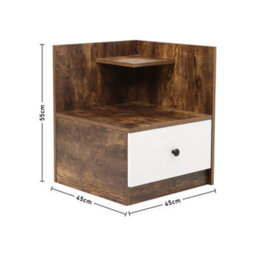 Living And Home Retro Wooden 1 Drawer Bedside Table Nightstand W 450 X D 450 X H 550 mm - thumbnail 6