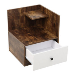 Living And Home Retro Wooden 1 Drawer Bedside Table Nightstand W 450 X D 450 X H 550 mm - thumbnail 4