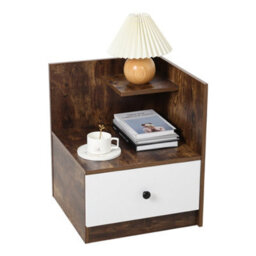 Living And Home Retro Wooden 1 Drawer Bedside Table Nightstand W 450 X D 450 X H 550 mm - thumbnail 3