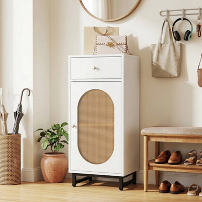Rattan Floor Cabinet For Living Room With Drawer Metal Stand Entrance Organizer - image 1