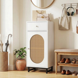 Rattan Floor Cabinet For Living Room With Drawer Metal Stand Entrance Organizer - thumbnail 1