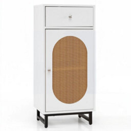 Rattan Floor Cabinet For Living Room With Drawer Metal Stand Entrance Organizer - thumbnail 6