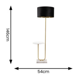 Valuelights Tavel Gold Floor Lamp With Table And Black Velvet With Gold Inner Lamp Shade And Led Bulb - thumbnail 4