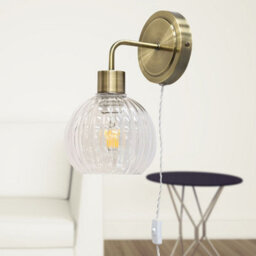 First Choice Lighting Set Of 2 Toby - Antique Brass Plug In Wall Lights Clear Globe Shades - thumbnail 5