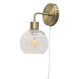 First Choice Lighting Set Of 2 Toby - Antique Brass Plug In Wall Lights Clear Globe Shades - thumbnail 3