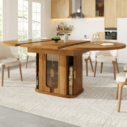 Btm Extendable Round Dining Table 118 To 158Cm, Seats 6, With Glass Storage, Walnut - thumbnail 6