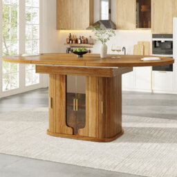 Btm Extendable Round Dining Table 118 To 158Cm, Seats 6, With Glass Storage, Walnut - thumbnail 2