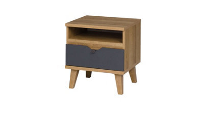 Arte Memone Compact Bedside Table With Drawer - Golden Oak & Graphite Matt - W450mm X H480mm X D400mm - image 1