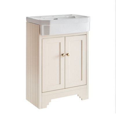 Homestylestore Antique White 570mm Bathroom Vanity Unit And Round Brushed Gold Handles - image 1