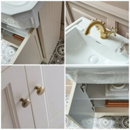 Homestylestore Antique White 570mm Bathroom Vanity Unit And Round Brushed Gold Handles - thumbnail 2