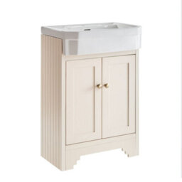 Homestylestore Antique White 570mm Bathroom Vanity Unit And Round Brushed Gold Handles - thumbnail 1