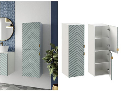 Impact Furniture Tall Bathroom Storage Cabinet Wall Hung Tallboy Narrow Slim Tall Boy Unit Fluted Green Cara - image 1