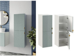 Impact Furniture Tall Bathroom Storage Cabinet Wall Hung Tallboy Narrow Slim Tall Boy Unit Fluted Green Cara