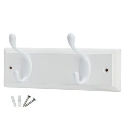 Keypak 2-Hook Door Wall Mounted Coat Rack, 22.5Cm - White Wooden Board, White Coat Hooks - Fixings Included - image 1