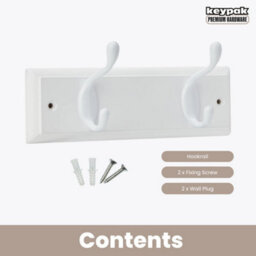 Keypak 2-Hook Door Wall Mounted Coat Rack, 22.5Cm - White Wooden Board, White Coat Hooks - Fixings Included - thumbnail 4
