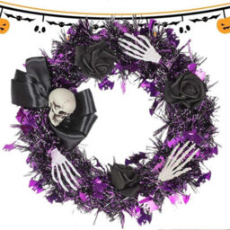 Halloween Skull Wreath With Lights, Outdoor Decoration For Front Door, Wall Or Window, Gothic Atmosphere For A Terrifying Party - thumbnail 6