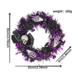 Halloween Skull Wreath With Lights, Outdoor Decoration For Front Door, Wall Or Window, Gothic Atmosphere For A Terrifying Party - thumbnail 2
