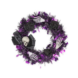 Halloween Skull Wreath With Lights, Outdoor Decoration For Front Door, Wall Or Window, Gothic Atmosphere For A Terrifying Party - thumbnail 4