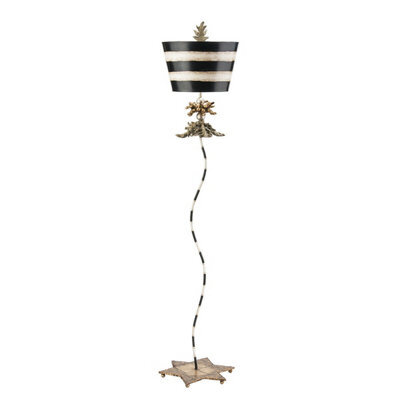 Stylish Gold Leaf And Black Striped Floor Lamp With Star Base And Led Bulb