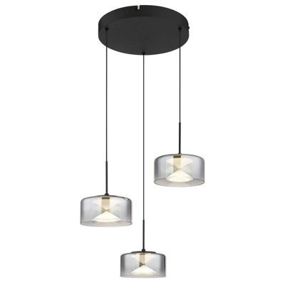 Luminosa Lighting Luminosa Belinda Cluster Pendant Ceiling Light Matt Black Smoke Glass Shade 3X Led 4000K - image 1