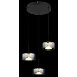 Luminosa Lighting Luminosa Belinda Cluster Pendant Ceiling Light Matt Black Smoke Glass Shade 3X Led 4000K - thumbnail 4