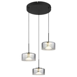 Luminosa Lighting Luminosa Belinda Cluster Pendant Ceiling Light Matt Black Smoke Glass Shade 3X Led 4000K