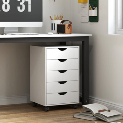 Homcom Filing Cabinet With 5 Drawers, Under Desk Drawer, White - image 1