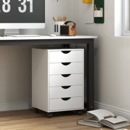 Homcom Filing Cabinet With 5 Drawers, Under Desk Drawer, White - thumbnail 1