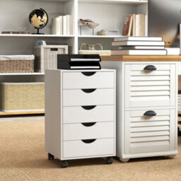 Homcom Filing Cabinet With 5 Drawers, Under Desk Drawer, White - thumbnail 7