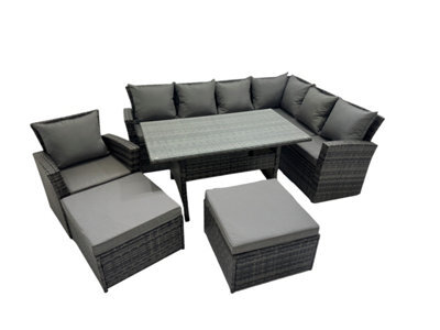 Fimous Rattan Garden Furniture Set Outdoor 9 Seater Patio Dining Corner Sofa Sets With Dining Table Chair Dark Grey Mixed - image 1