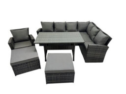 Fimous Rattan Garden Furniture Set Outdoor 9 Seater Patio Dining Corner Sofa Sets With Dining Table Chair Dark Grey Mixed - thumbnail 2