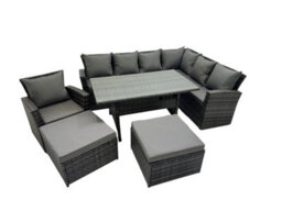 Fimous Rattan Garden Furniture Set Outdoor 9 Seater Patio Dining Corner Sofa Sets With Dining Table Chair Dark Grey Mixed - thumbnail 1