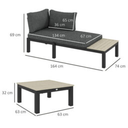 Outsunny 3Pcs Garden Sectional Sofa Side Table Furniture Set W/ Cushion - thumbnail 3