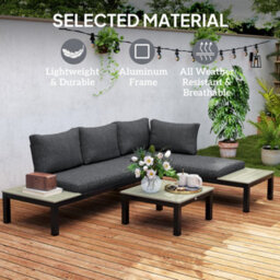 Outsunny 3Pcs Garden Sectional Sofa Side Table Furniture Set W/ Cushion - thumbnail 7