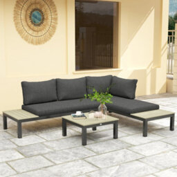 Outsunny 3Pcs Garden Sectional Sofa Side Table Furniture Set W/ Cushion - thumbnail 8