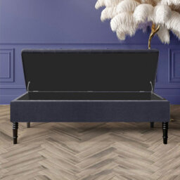 120Cm Safar Plain Ottoman Storage Bench -Naples Shoes Bench With Black Turned Wooden Legs - Black Upholstery Footstool Storage - thumbnail 2