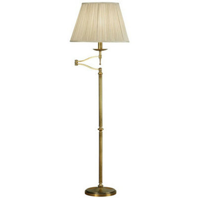 Luxury Moving Swing Arm Feature Floor Lamp Antique Brass & Beige Organza Shade - image 1
