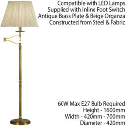 Luxury Moving Swing Arm Feature Floor Lamp Antique Brass & Beige Organza Shade - thumbnail 2