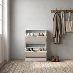 Avc Designs 2 Drawer Shoe Storage Cabinet Wooden Freestanding Footwear Rack Unit For Hallway Or Entryway (White) - thumbnail 4